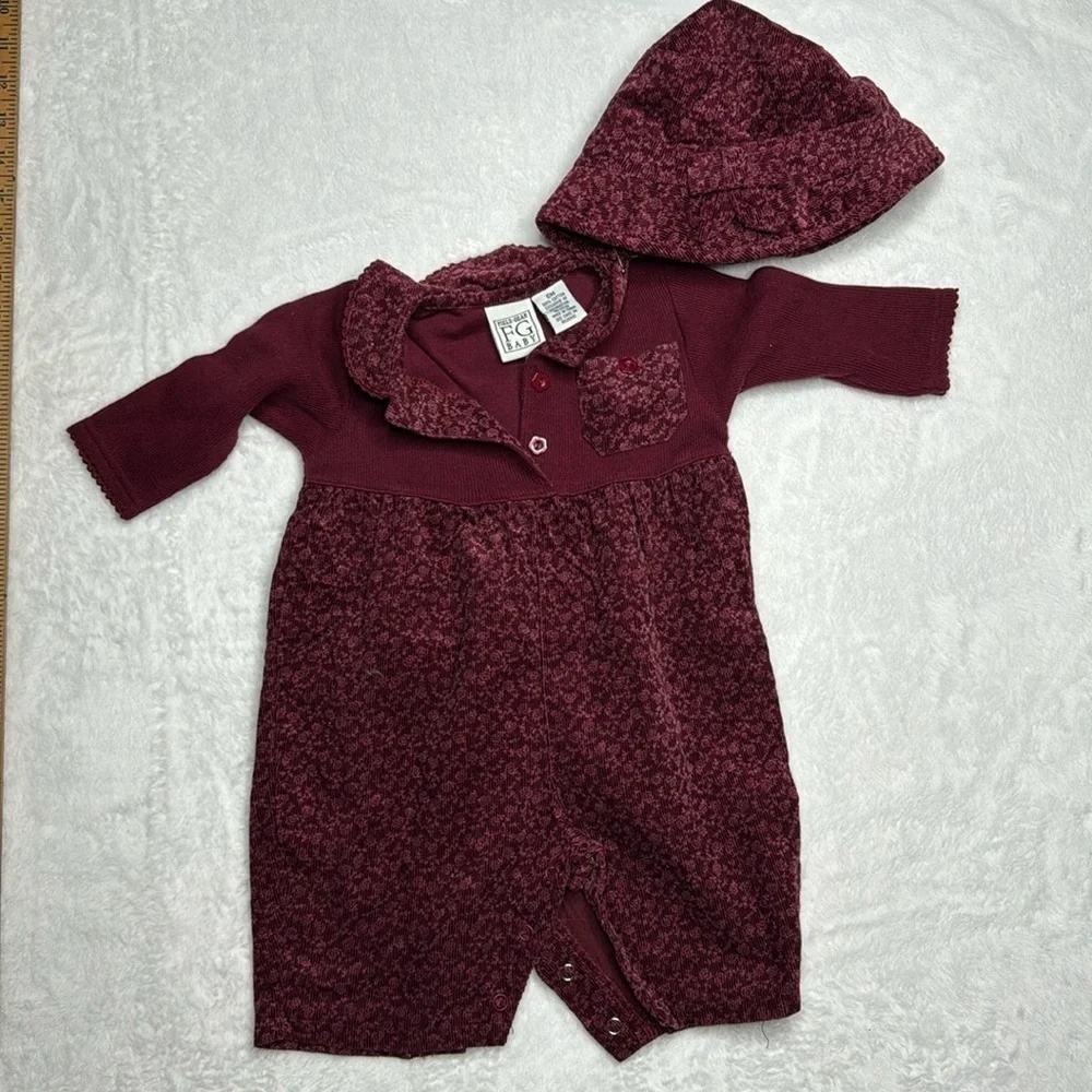 Field gear baby outfit corduroy, red beat floral print cotton with hat 6 6m girl